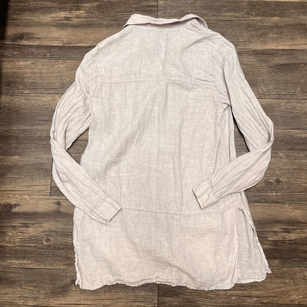 Tahari 100% Linen Button Front Shirt Tunic Taupe Minimalist Summer Top S Neutral - Picture 3 of 8